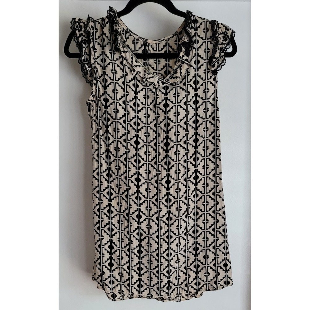 Corey Lynn Calter Silk Blouse Size 2 Sleeveless Black Cream Geometric Top